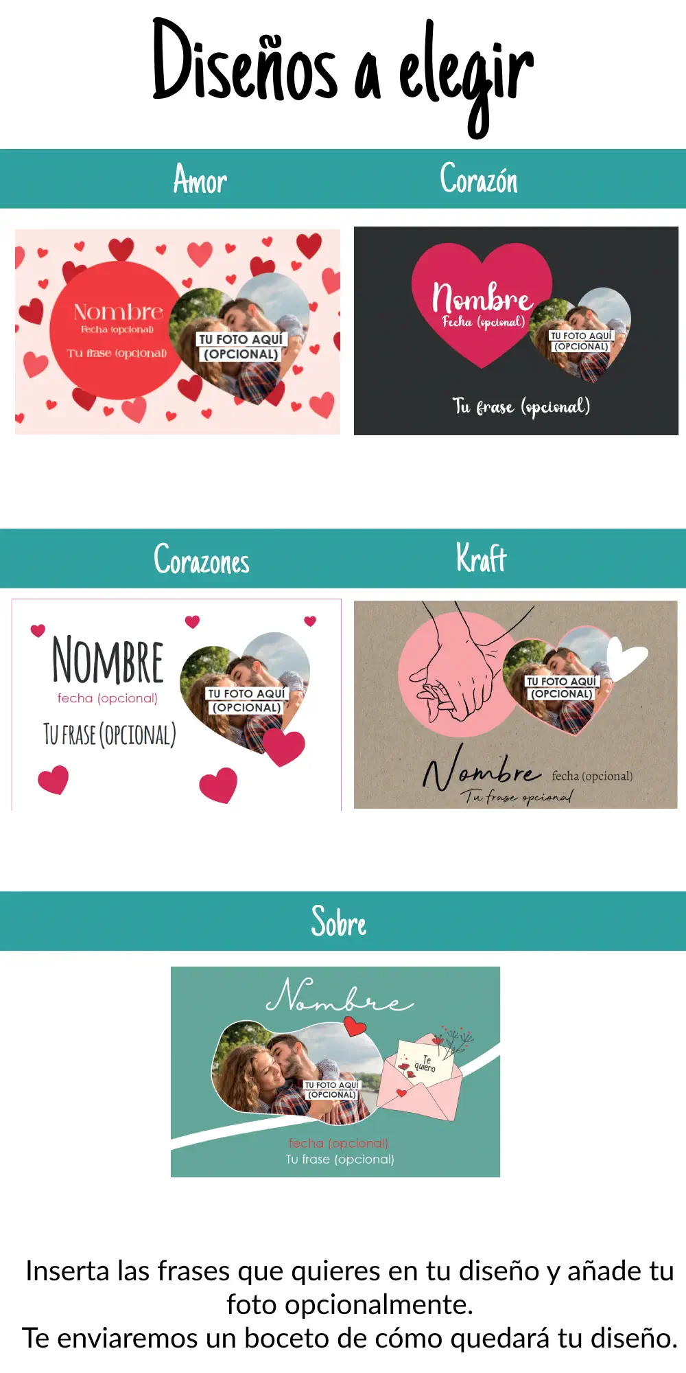 size chart diseños verticales san valentín